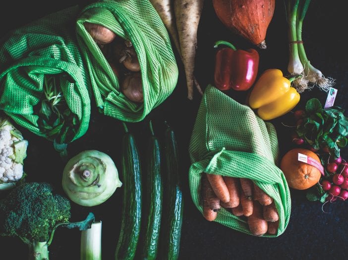 zero waste grocery bags with produce
