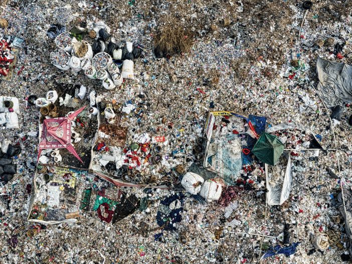 An aerial view of a landfill site.